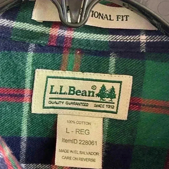 LL Bean Button‎ Front Plaid Flannel Shirt Green Long Sleeves Large - Picture 6 of 6